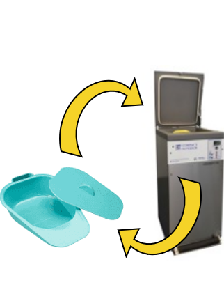 resuable bedpans and a typical bedpan washing machine