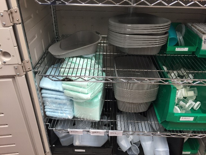 storing reusable bedpans and bottles in the sluice room