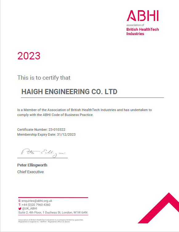 Haigh Engineering ABHI membership